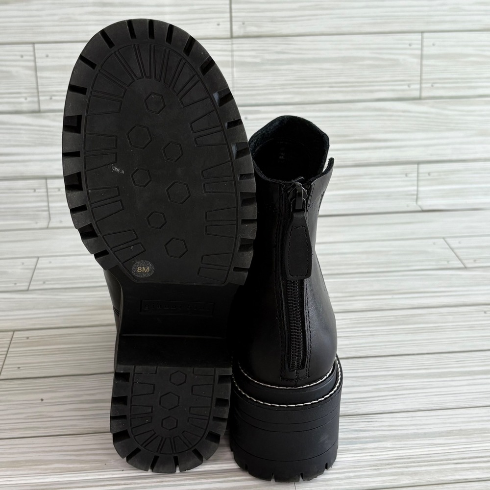 Gianni Bini Black Leather Lug Sole Platform Ankle Boots Womens 8M Back Zip - Picture 4 of 5
